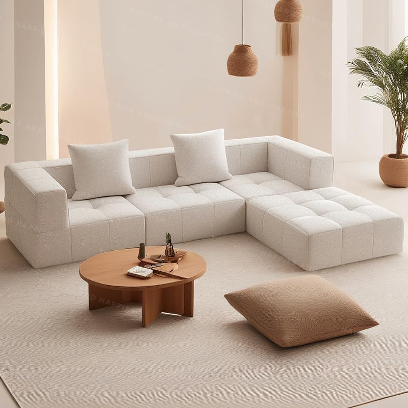 Pixa Homes Luxury Modern L-Shaped Sectional Sofa Set with Ottoman - Light Brown, 3 Seater - Image 3